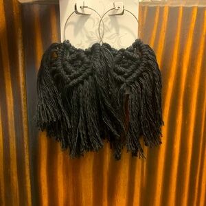 Elegant Black Tassel Hoop Earrings